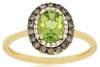 1.23CT WHITE & MOCHA DIAMOND & AAA PERIDOT 14K YELLOW GOLD OVAL & ROUND FUN RING