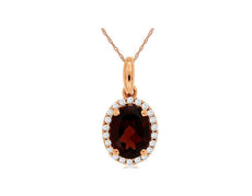 1.54CT DIAMOND & AAA GARNET 14KT ROSE GOLD CLASSIC OVAL & ROUND FLOATING PENDANT