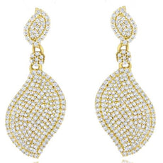 1.38CT DIAMOND 14KT YELLOW GOLD CLASSIC DOUBLE LEAF FLOWER FUN HANGING EARRINGS