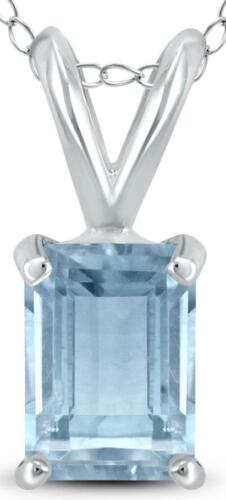 .30CT AAA AQUAMARINE 14KT WHITE GOLD 3D EMERALD CUT SOLITAIRE FLOATING PENDANT