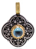 ESTATE AAA BLUE TOPAZ 18KT YELLOW GOLD & 925 SILVER HANDCRAFTED FILIGREE PENDANT