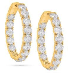 9.15CT DIAMOND 18K YELLOW GOLD 3D CLASSIC ROUND INSIDE OUT HOOP HANGING EARRINGS