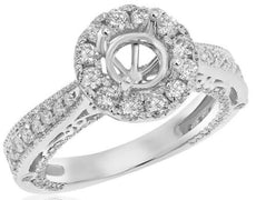 1.18CT DIAMOND 14KT WHITE GOLD ROUND FLOWER FILIGREE SEMI MOUNT ENGAGEMENT RING