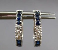 .99CT DIAMOND & AAA SAPPHIRE 14K WHITE GOLD OVAL LEVERBACK HOOP HANGING EARRINGS