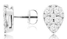 2CT DIAMOND 14KT WHITE GOLD CLUSTER INVISIBLE TEAR DROP SCREWBACK STUD EARRINGS