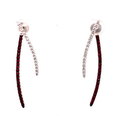 1.50CT DIAMOND & AAA RUBY 18K WHITE GOLD 3D DOUBLE BAR FLEXIBLE HANGING EARRINGS