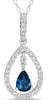 .88CT DIAMOND & AAA SAPPHIRE 14KT WHITE GOLD ROUND & PEAR SHAPE FLOATING PENDANT