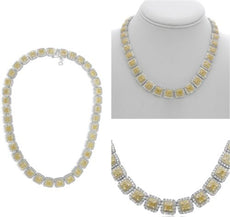 32.14CT WHITE & FANCY YELLOW DIAMOND 18K 2 TONE GOLD 3D CUSHION & ROUND NECKLACE
