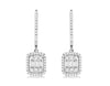 .52CT DIAMOND 14K WHITE GOLD ROUND & BAGUETTE CLUSTER INVISIBLE HANGING EARRINGS