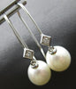 LARGE .06CT DIAMOND & AAA SOUTH SEA PEARL 14KT WHITE GOLD FUN HANGING EARRINGS