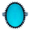 LARGE 1.52CT BLACK DIAMOND & AAA TURQUOISE 18KT WHITE GOLD 3D OVAL HALO FUN RING