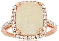 3.18CT DIAMOND & AAA OPAL 14KT ROSE GOLD 3D CUSHION & ROUND SQUARE HALO FUN RING