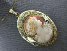 ANTIQUE EXTRA LARGE 14K YELLOW GOLD HANDCRAFTED LADY CAMEO LOCKET PENDANT #27767