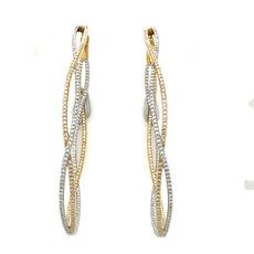 EXTRA LARGE 1.89CT DIAMOND 18KT 2 TONE GOLD 3D MULTI ROW CROSS INFINITY EARRINGS
