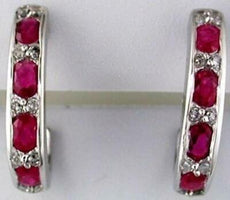 2.12CT DIAMOND & AAA RUBY 14KT WHITE GOLD OVAL & ROUND UMBRELLA HANGING EARRINGS