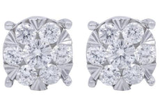 ESTATE .76CT DIAMOND 14K WHITE GOLD CLASSIC ROUND FLOWER INVISIBLE STUD EARRINGS