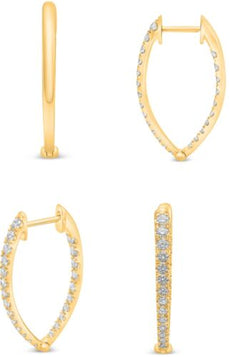 .75CT DIAMOND 14KT YELLOW GOLD GRADUATING HEART SHAPE HOOP FUN HANGING EARRINGS