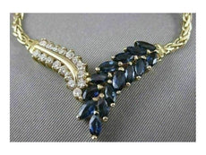 ANTIQUE 3.30CTW DIAMOND SAPPHIRE 14KT YELLOW GOLD V SHAPE NECKLACE 19.50" #6083