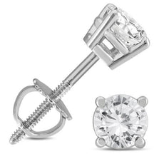 ESTATE .75CT DIAMOND 14KT WHITE GOLD 3D CLASSIC ROUND 4 PRONG SCREWBACK EARRINGS