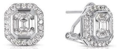 1.23CT DIAMOND 14KT WHITE GOLD 3D ROUND EMERALD CUT & BAGUETTE OCTAGON EARRINGS