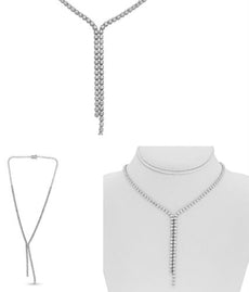 5.0CT DIAMOND 14KT WHITE GOLD 3D ROUND DOUBLE BAR SEMI ETERNITY LARIAT NECKLACE