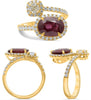 LARGE 3.80CT DIAMOND & AAA RUBY 18KT YELLOW GOLD OVAL CUSHION & ROUND LOVE RING