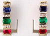 1.6CT DIAMOND & AAA MULTI GEM 14KT YELLOW GOLD OVAL & ROUND BAR HANGING EARRINGS
