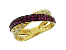 .70CT DIAMOND & AAA RUBY 14K BLACK & YELLOW GOLD MULTI ROW CRISS CROSS LOVE RING