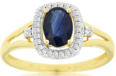 1.10CT DIAMOND & AAA SAPPHIRE 14KT 2 TONE GOLD OVAL & ROUND FRIENDSHIP LOVE RING