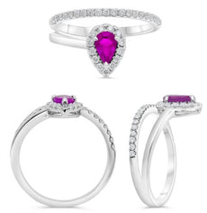 .80CT DIAMOND & AAA PINK SAPPHIRE 14KT WHITE GOLD PEAR SHAPE & ROUND DOUBLE RING