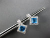 1.82CT DIAMOND & AAA BLUE TOPAZ 14K WHITE GOLD PRINCESS & ROUND HANGING EARRINGS