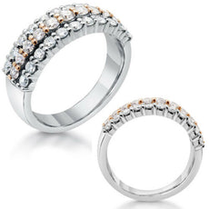 1.04CT DIAMOND 14K WHITE & ROSE GOLD CLASSIC 3 ROW SHARED PRONG ANNIVERSARY RING
