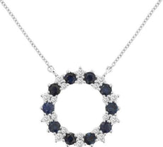 1.72CT DIAMOND & AAA SAPPHIRE 14KT WHITE GOLD OVAL & ROUND CLASSIC HALO NECKLACE