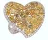LARGE 4.81CT MULTI COLOR DIAMOND 18KT 2 TONE GOLD HEART SHAPE CLUSTER LOVE RING