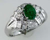 1.36CT DIAMOND & AAA EMERALD 14KT WHITE GOLD 3D OVAL ROUND & BAGUETTE LOVE RING