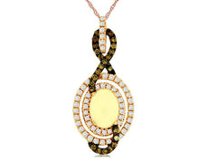 1.40CT WHITE & MOCHA DIAMOND & AAA OPAL 14KT ROSE GOLD DOUBLE HALO LOVE PENDANT