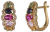 2.02CT DIAMOND & AAA MULTI COLOR SAPPHIRE 14KT YELLOW GOLD OVAL & ROUND EARRINGS