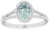 .88CT DIAMOND & AAA AQUAMARINE 14KT WHITE GOLD OVAL & ROUND HALO ENGAGEMENT RING