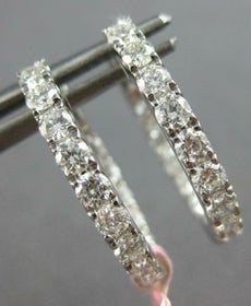 1.06CT DIAMOND 14K WHITE GOLD 3D CLASSIC INSIDE OUT OVAL HUGGIE HANGING EARRINGS