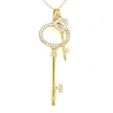 .52CT DIAMOND 18KT YELLOW GOLD 3D DOUBLE KEY TO YOUR HEART LOVE FLOATING PENDANT