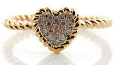 ESTATE .11CT WHITE & PINK DIAMOND 18KT ROSE GOLD HEART SHAPE PAVE ROPE FUN RING