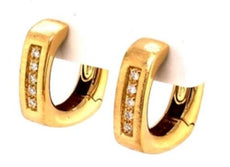 ESTATE .10CT DIAMOND 18KT YELLOW GOLD 3D 5 STONE SQUARE HOOP HANGING EARRINGS