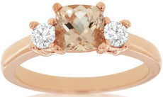 1.15CT DIAMOND & AAA MORAGNITE 14KT ROSE GOLD 3D CUSHION 3 STONE ENGAGEMENT RING