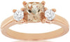 1.15CT DIAMOND & AAA MORAGNITE 14KT ROSE GOLD 3D CUSHION 3 STONE ENGAGEMENT RING