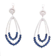 LARGE 4.71CT DIAMOND & AAA SAPPHIRE 18KT WHITE GOLD TEAR DROP HANGING EARRINGS