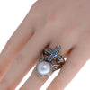 AAA BLUE SPINEL & AAA SOUTH SEA PEARL 18KT YELLOW GOLD & 925 SILVER CROSS RING
