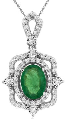 .95CT DIAMOND & AAA EMERALD 14KT WHITE GOLD OVAL & ROUND SQUARE FLOATING PENDANT
