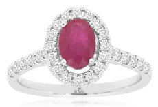 1.37CT DIAMOND & AAA RUBY 14KT WHITE GOLD OVAL & ROUND HALO FRIENDSHIP LOVE RING