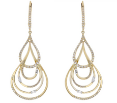 ESTATE .59CT DIAMOND 14K YELLOW GOLD ROUND & BAGUETTE LEVERBACK HANGING EARRINGS