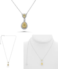 1.21CT WHITE & FANCY YELLOW DIAMOND 18KT 2 TONE GOLD PEAR SHAPE & ROUND NECKLACE